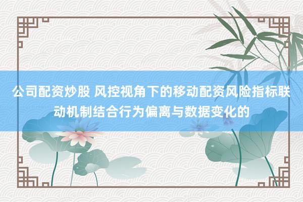 公司配资炒股 风控视角下的移动配资风险指标联动机制结合行为偏离与数据变化的